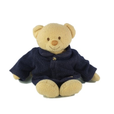Peluche doudou ours musical Jollybaby pull veste bleue marine 30 cm (20984)