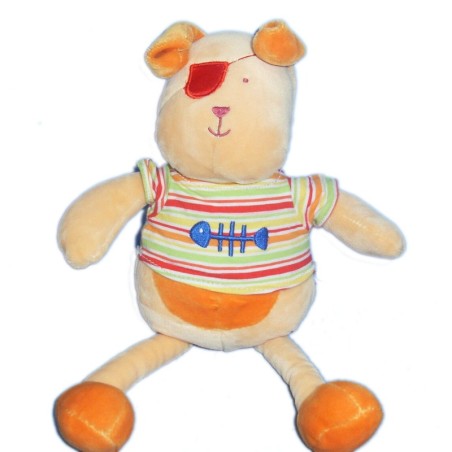 Doudou Chien orange poisson Nounours pull raye 28 cm (21620)