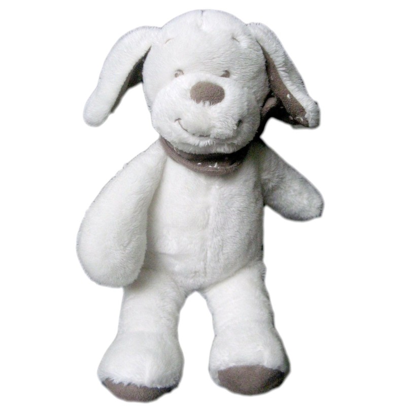 Peluche doudou chien lapin blanc Bandana Marron taupe INFLUX Cora 28 cm (20530)