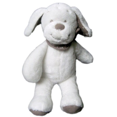 Peluche doudou chien lapin blanc Bandana Marron taupe INFLUX Cora 28 cm (20530)