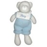 Doudou ours blanc bleu salopette Playkids 26 cm (22163)