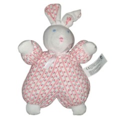 Doudou LAPIN rose blanc fleurs Calin et bisous Silvertoys - Grelot - 30 cm (22247)