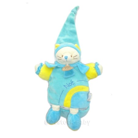 Doudou et Compagnie - Marionnette Chat Noé - Bleu turquoise jaune (27003)