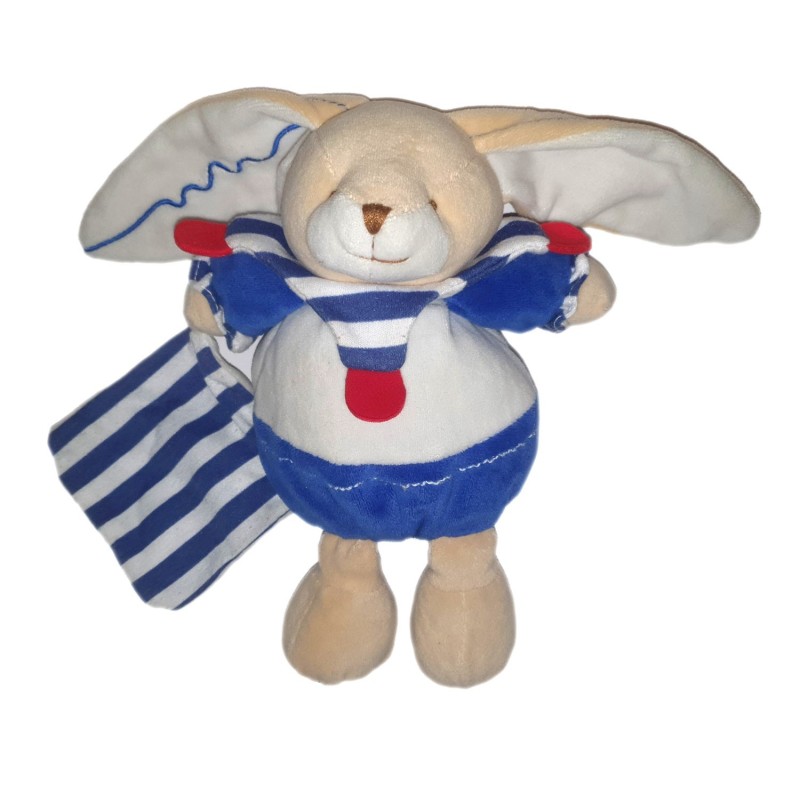 Doudou et Compagnie Peluche Doudou lapin Pantin blanc bleu marin Mouchoir 23 cm DC2163 (26488)