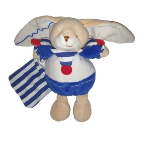 Doudou et Compagnie Peluche Doudou lapin Pantin blanc bleu marin Mouchoir 23 cm DC2163 (26488)