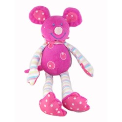 MAXITA Doudou Souris rose fuschia ronds rayures Foulard pois 34 cm (25720)