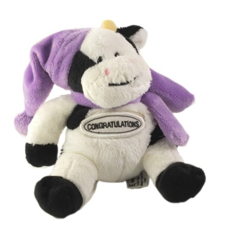 LASCAR Doudou peluche Vache Congratulation Echarpe bonnet mauve 18 cm (25776)