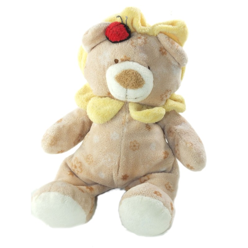 Doudou Peluche Lion beige Fleurs Coccinelle 30 cm TY (26181)