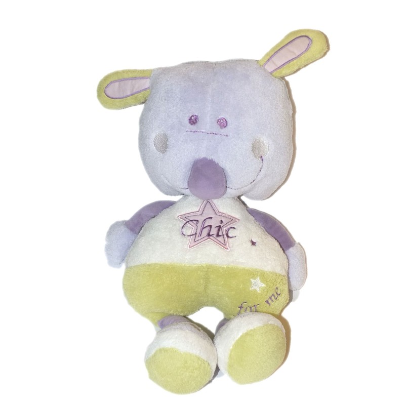 Doudou Lapin Chic Sauthon 62 cm mauve blanc vert Etoile (26630)