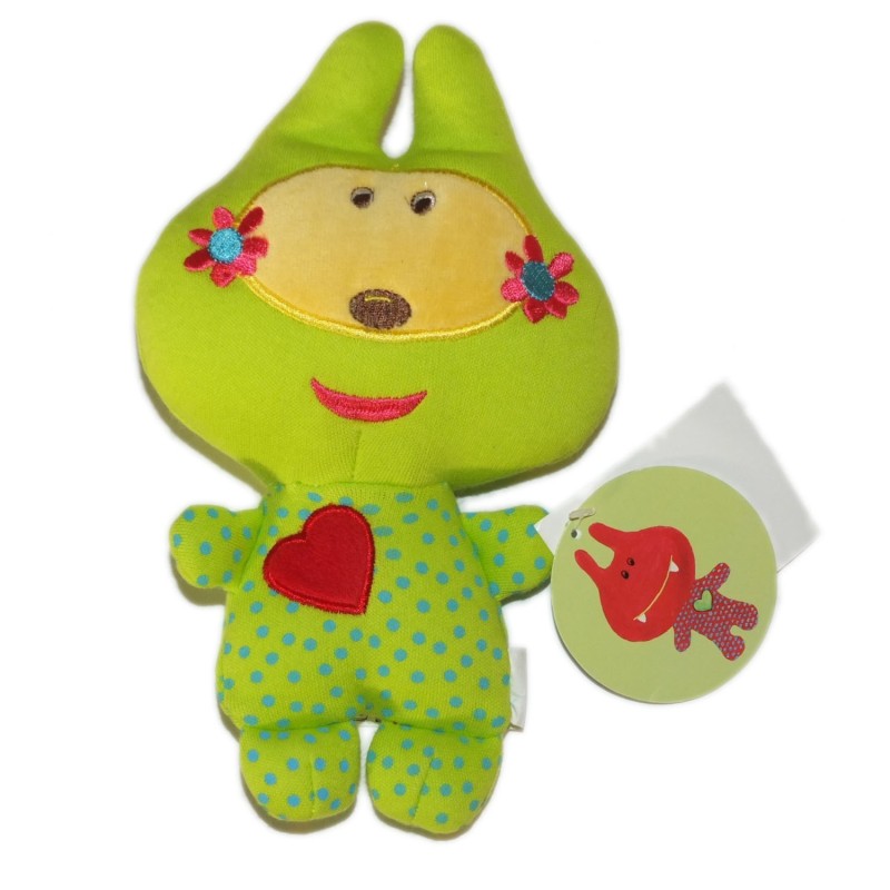 Doudou Zébulon Carreblanc Demon vert coeur rouge 20 cm (26612)