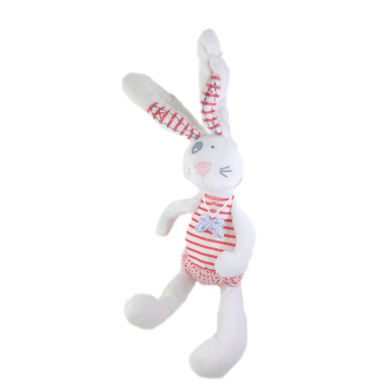 TAPE A L OEIL TAO Peluche Doudou lapin blanc rouge rayures 30 cm (26267)