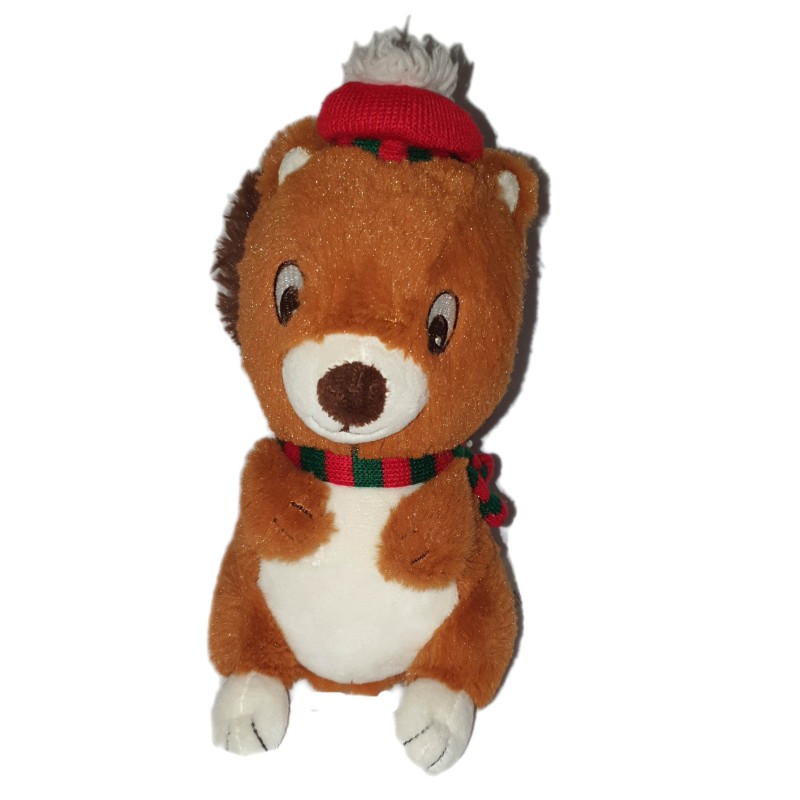 Peluche doudou Ecureuil marron SGMJ Sergent Majorr Ideal Promotion Bonnet echarpe rouge vert 22 cm (24661)