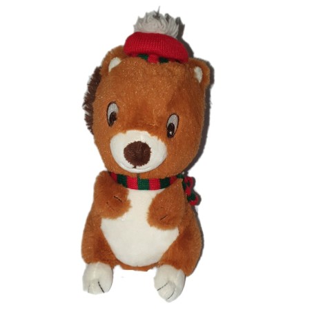 Peluche doudou Ecureuil marron SGMJ Sergent Majorr Ideal Promotion Bonnet echarpe rouge vert 22 cm (24661)
