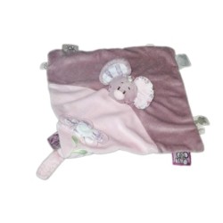 Doudou plat Souris Noukies Tidou Nina Rose Mauve Fleur attache Tétine (19217)