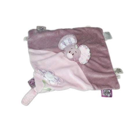 Doudou plat Souris Noukies Tidou Nina Rose Mauve Fleur attache Tétine (19217)