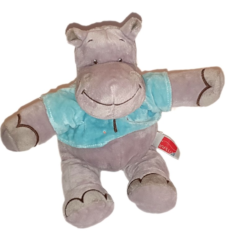 Doudou peluche Hipopotame gris bleu Palmier Influx Cora 28 cm (24996)