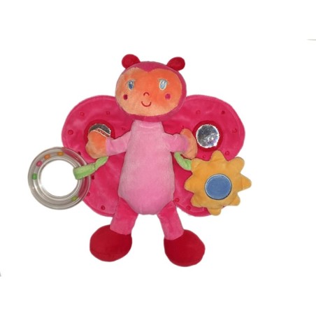 Doudou d activite Papillon rose fushia soleil grelot 26 cm INFLUX (24988)