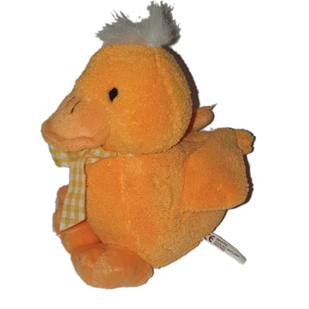 Peluche doudou Canard orange Noeud ruban jaune carreaux vichy 18 cm Maxita (24885)