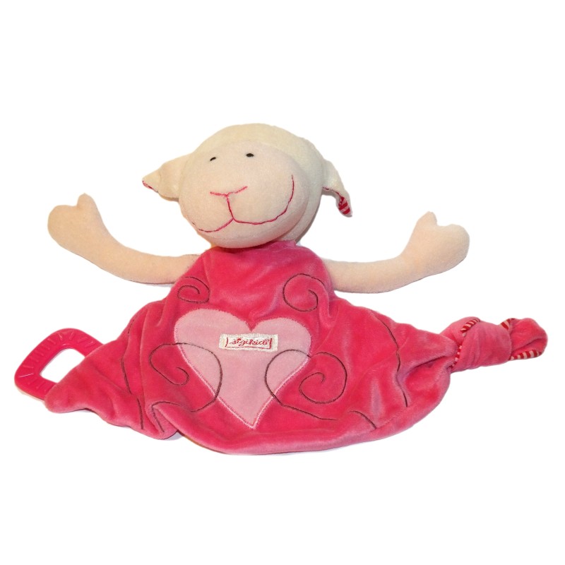 Doudou plat Mouton rose Sigikid Grelot Coeur (27834)