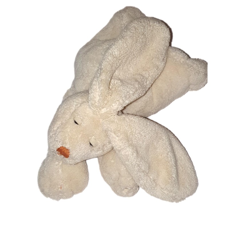 Peluche doudou Lapin blanc creme Yeux mi clos dormant dormeur allonge 26 cm (24366)