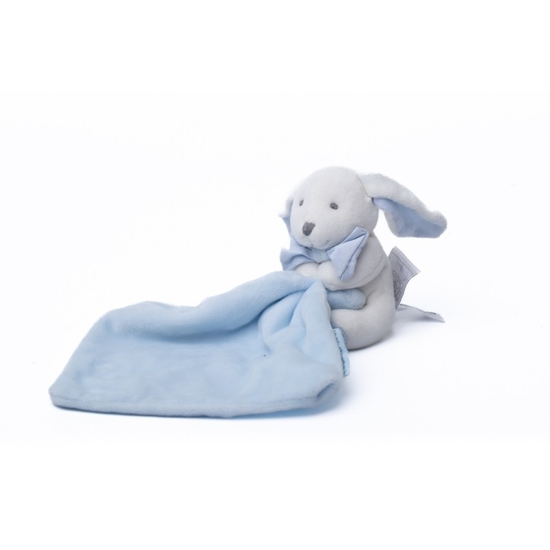 Doudou et Compagnie Lapin blanc bleu mouchoir noeud DC338 (28419)