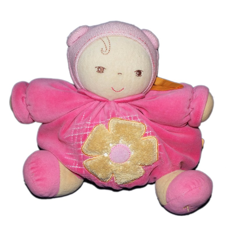 KALOO - Doudou Poupée rose Fleur jaune Boule Chubby H 20 cm  (12345)