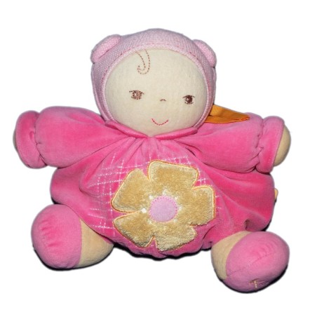 KALOO - Doudou Poupée rose Fleur jaune Boule Chubby H 20 cm  (12345)