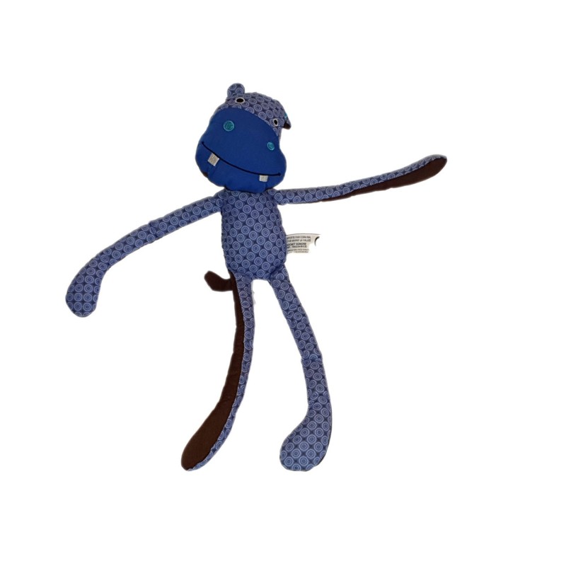 Doudou tissu ronds Hippopotame bleu marron 36 cm Cora (25005)