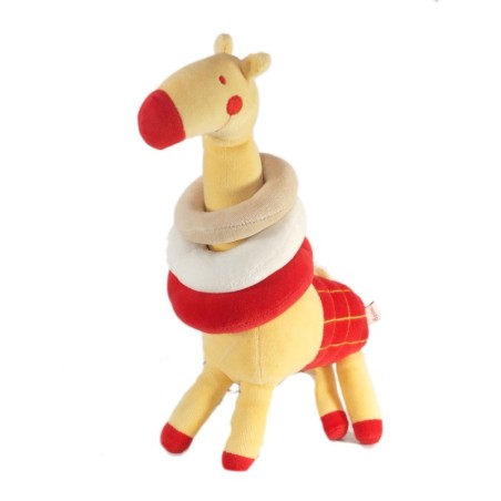 Doudou Girafe jaune rouge Anneaux DPAM Du Pareil au Même 30 cm (17616)