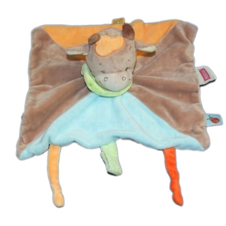 Doudou plat Vache Little Garden Nattou Bleu beige orange (15617)