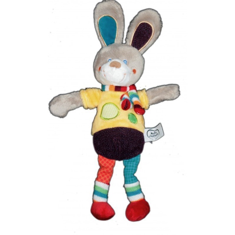 Doudou rond Lapin-Chien jaune violet – Mots d’Enfants – 30 cm – DESTOCK BABY (13660)