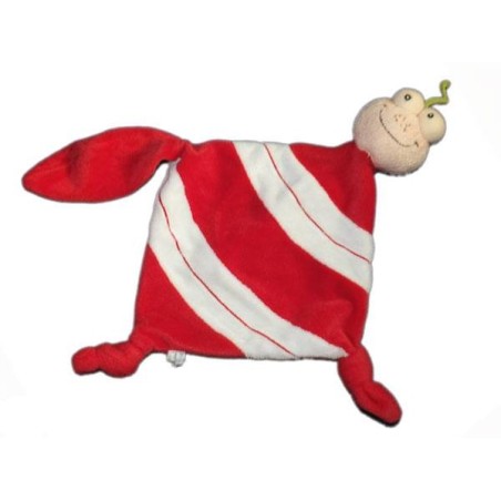 Doudou plat Grenouille blanc rouge Carré Blanc (14549)