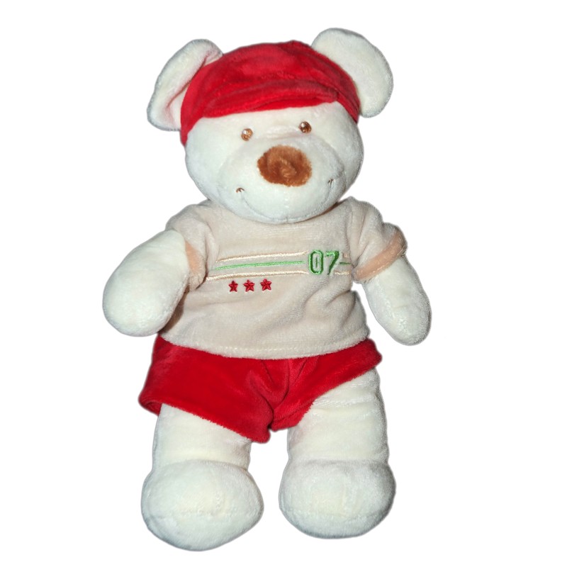 Doudou Ours blanc Short rouge Pull 07 Vêtir 28 cm (12760)