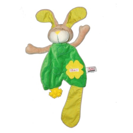 Doudou plat Lapin vert  SIGIKID H 40 cm Anneau dentition Grelot (12733)