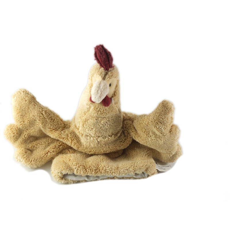 Doudou peluche marionnette poule beige Nature et Decouvertes 23 cm (18567)