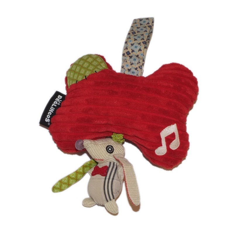 Doudou peluche Musicale Chien os Nonos rouge 16 cm Les Déglingos (26770)