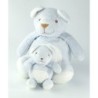Peluche musicale doudou Ours bleu blanc et son doudou assis 20 cm Nounours (19120)