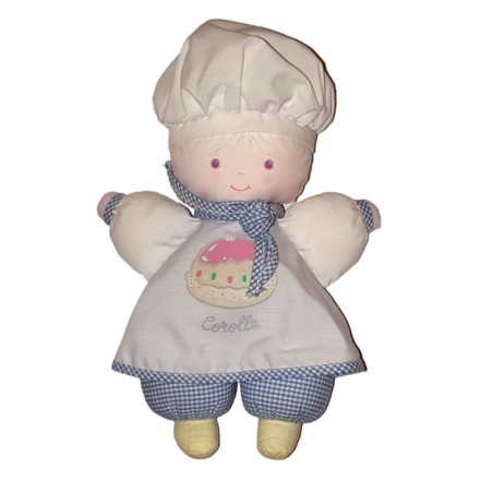 Doudou poupee tissu blanc bleu gateau carreaux vichy Gateau Corolle 1992 (24573)