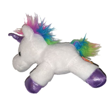Peluche Licorne blanche arc en ciel violet 20 cm FIZZY (25086)