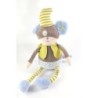 Doudou peluche chien singe bleu gris vert rayures Nounours 38 cm (20300)