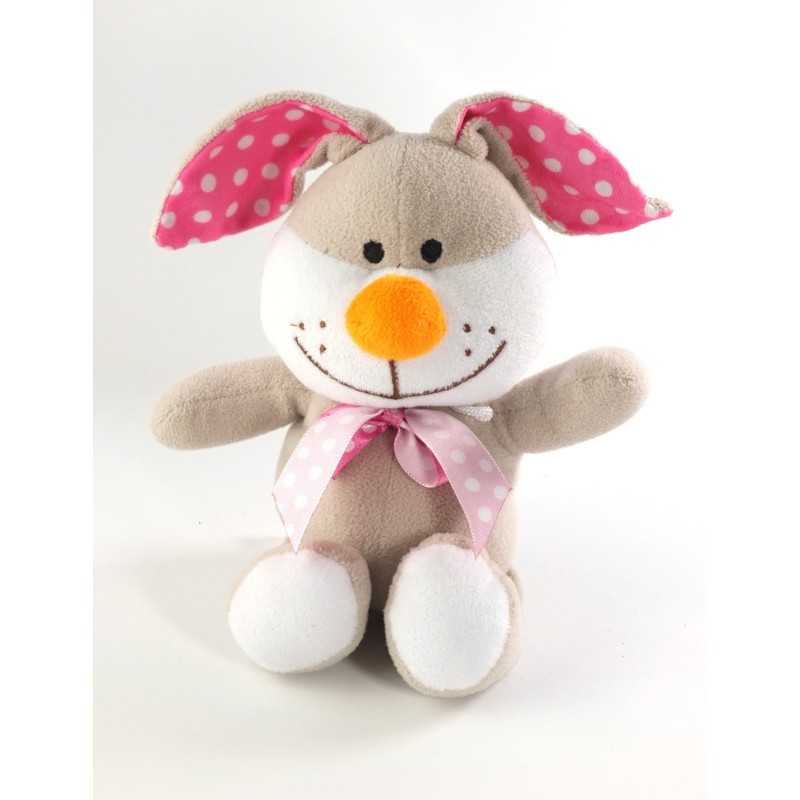 Peluche doudou lapin gris rose pois FIZZY Lapi Choco 21 cm (26753)