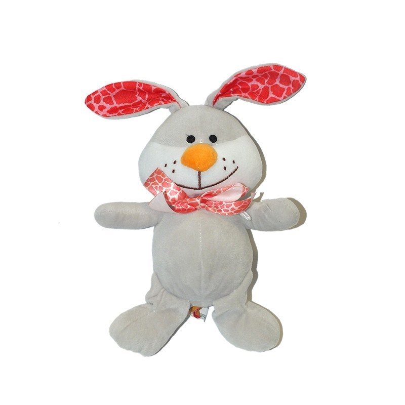 Peluche doudou lapin gris rose ruban FIZZY Lapi Choco 21 cm (28115)