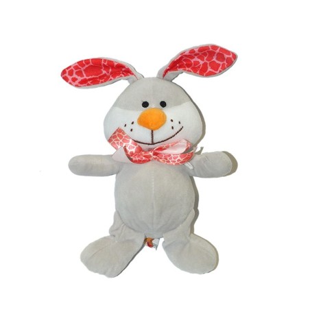 Peluche doudou lapin gris rose ruban FIZZY Lapi Choco 21 cm (28115)