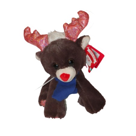 Peluche Renne marron bru Fizzy Echarpe bleue 25 cm (27853)