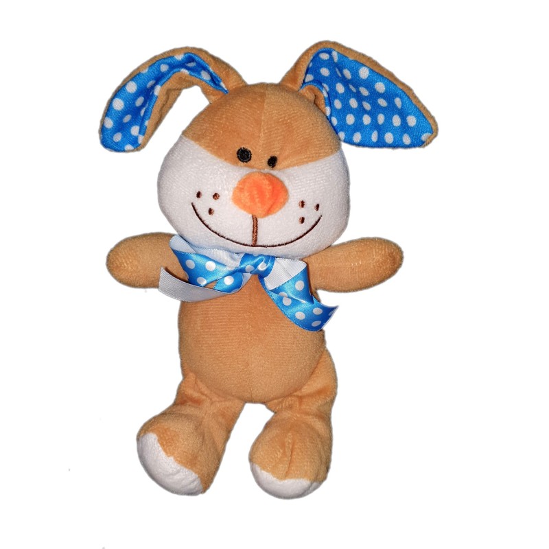 Peluche doudou lapin beige bleu pois FIZZY Lapi Choco 21 cm + oreilles (22114)