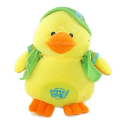 Peluche Doudou Canard jaune Sac à dos vert Chapeau 22 cm Fizzy (24720)