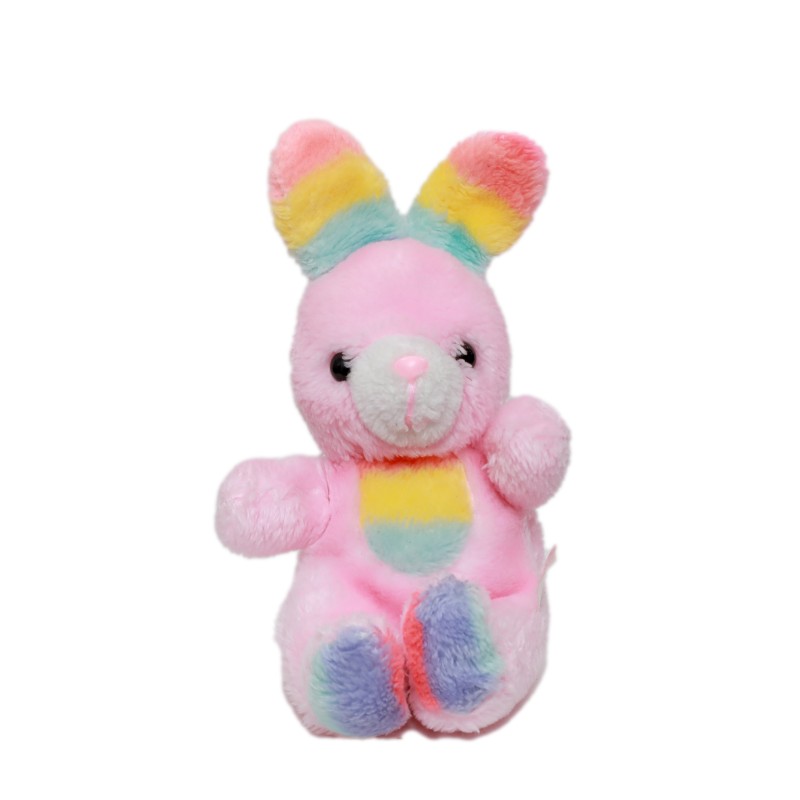 Doudou peluche lapin rose arc en ciel 26 cm CMP (28237)