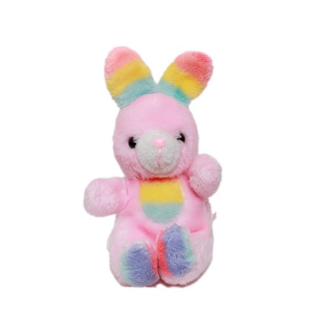 Doudou peluche lapin rose arc en ciel 26 cm CMP (28237)