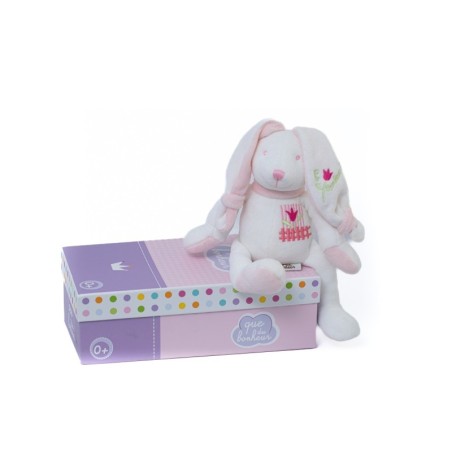 Doudou lapin blanc rose Que du Bonheur Tulipe 24 cm NEUF BOITE (28441)