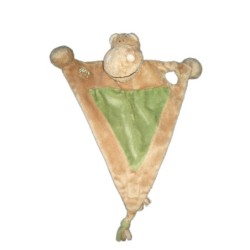 Doudou plat Hippopotame Baboum et zamba beige vert triangle trou Noukies (19284)